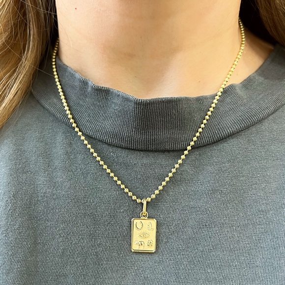 Lucky Symbols Dog Tag Charm Pendant 14K Yellow Gold - Picture 6 of 6